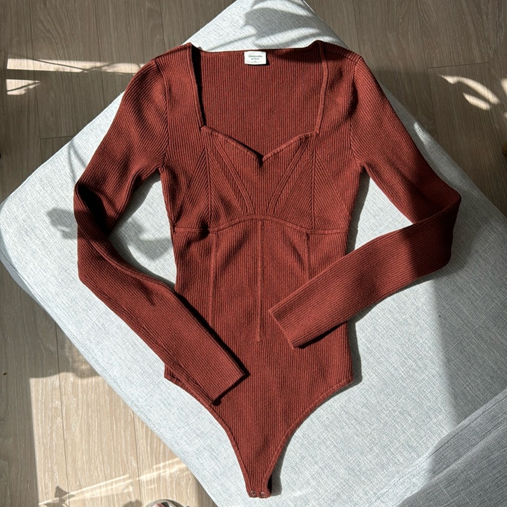 Abercrombie Ribbed Sweater Bodysuit, size M, red